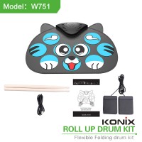 konix cat drum baby musical instrument kids toys music education roll up drum kit electronic drum set with drumsticks and pedal